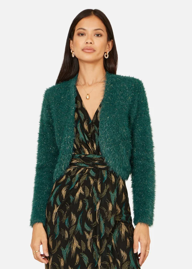 Yumi Green Metallic Fluffy Eyelash Bolero