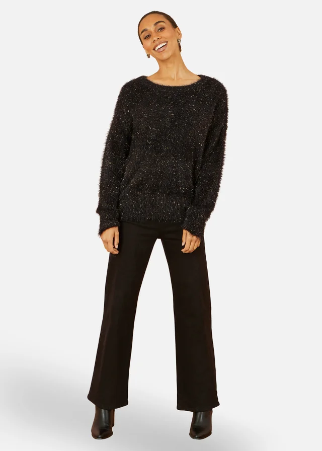 Yumi Black Metallic Fluffy Eyelash Relaxed Jumper