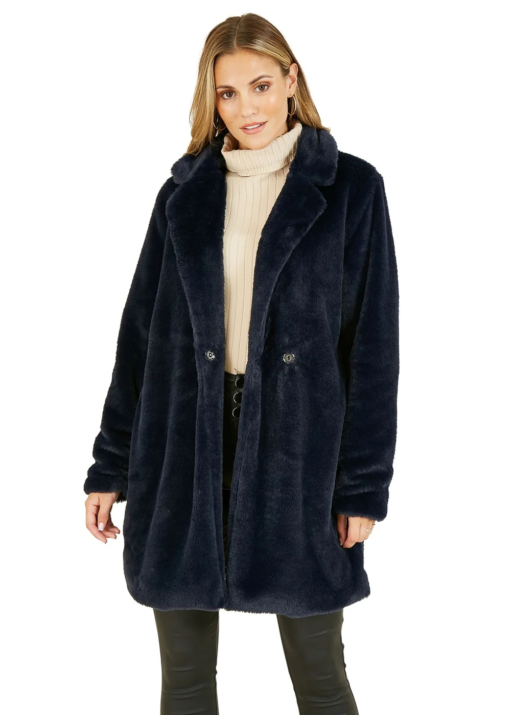 Yumi Navy Faux Fur Coat - 16 Image 2