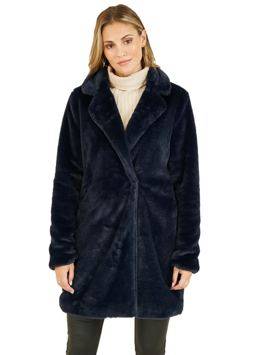 Yumi Navy Faux Fur Coat - 16 Image 1