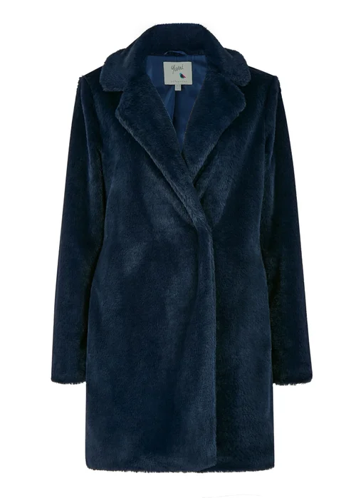 Yumi Navy Faux Fur Coat - 16 Image 3