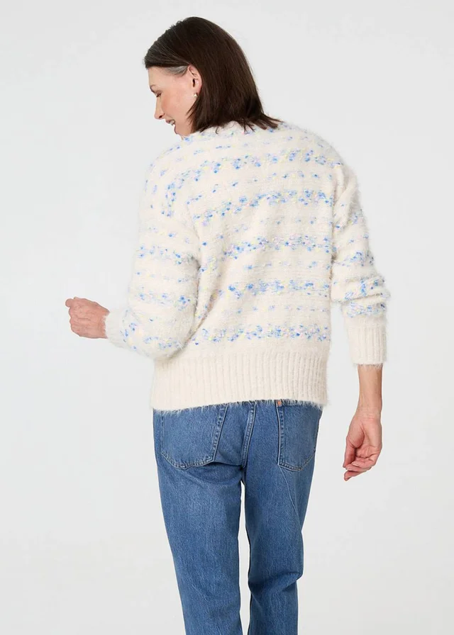 Izabel London Blue Printed Textured Knit Cardigan