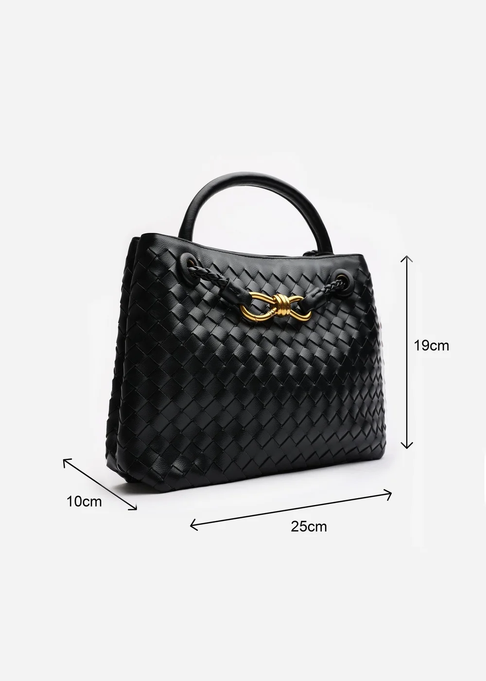 Where's That From Luna Black Woven PU Tote Bag Gold Detail - One Size Image 2