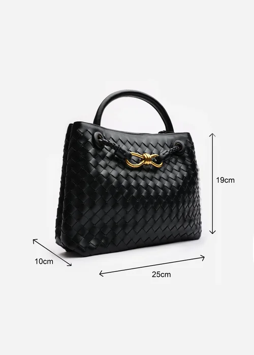 Where's That From Luna Black Woven PU Tote Bag Gold Detail - One Size Image 2