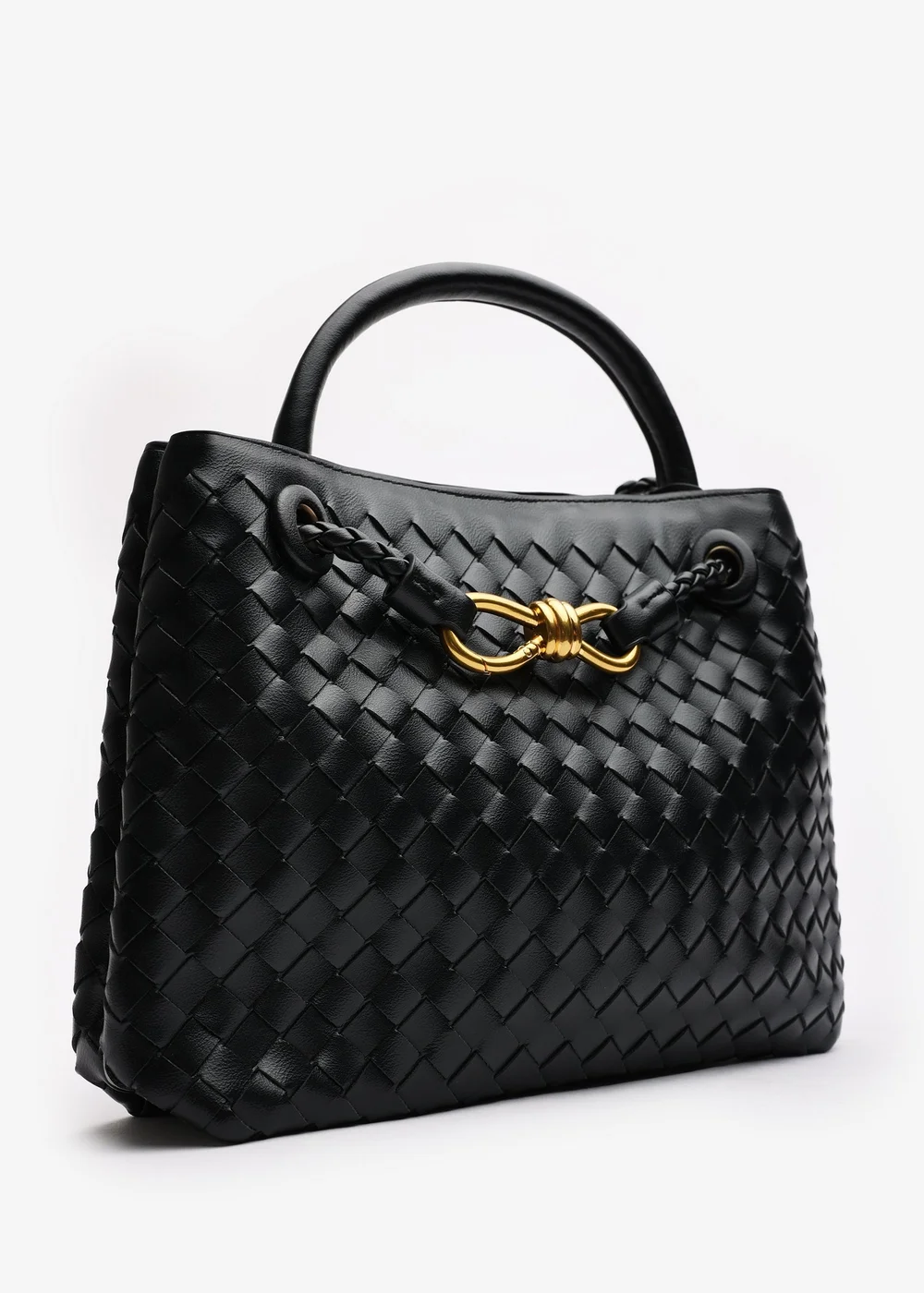 Where's That From Luna Black Woven PU Tote Bag Gold Detail - One Size Image 5