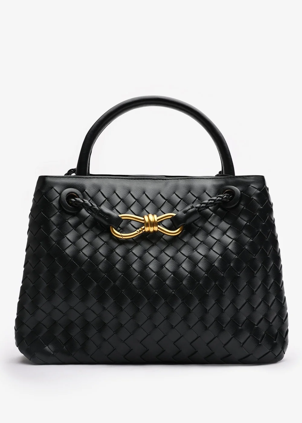 Where's That From Luna Black Woven PU Tote Bag Gold Detail - One Size Image 4