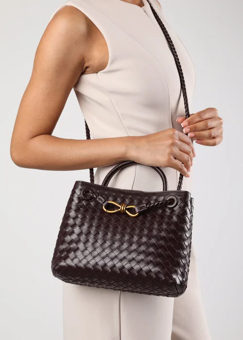 Where's That From Luna Brown Woven PU Tote Bag Gold Detail - One Size Image 1