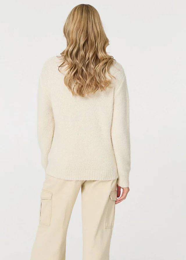 Izabel London Cream Floral Embroidered Textured Jumper
