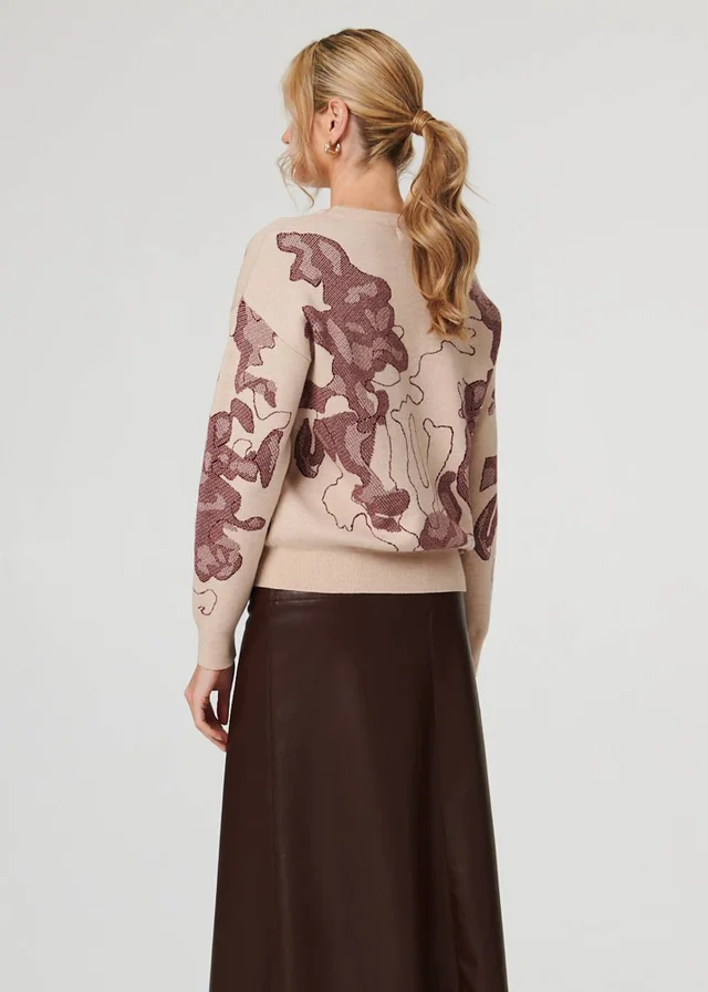 Izabel London Burgundy Abstract Print Long Sleeve Sweatshirt