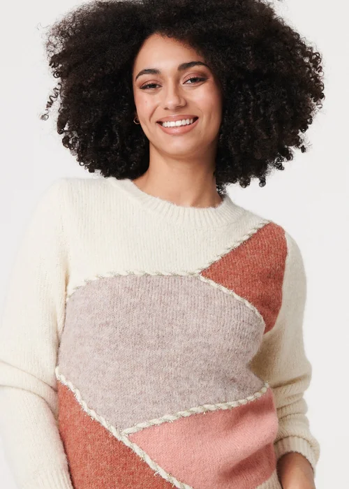 Izabel London White Asymmetric Colour Block Knitted Jumper - Size 12 Image 3