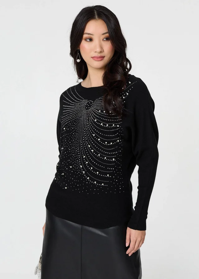 Izabel London Black Sparkle Front Batwing Sleeve Jumper