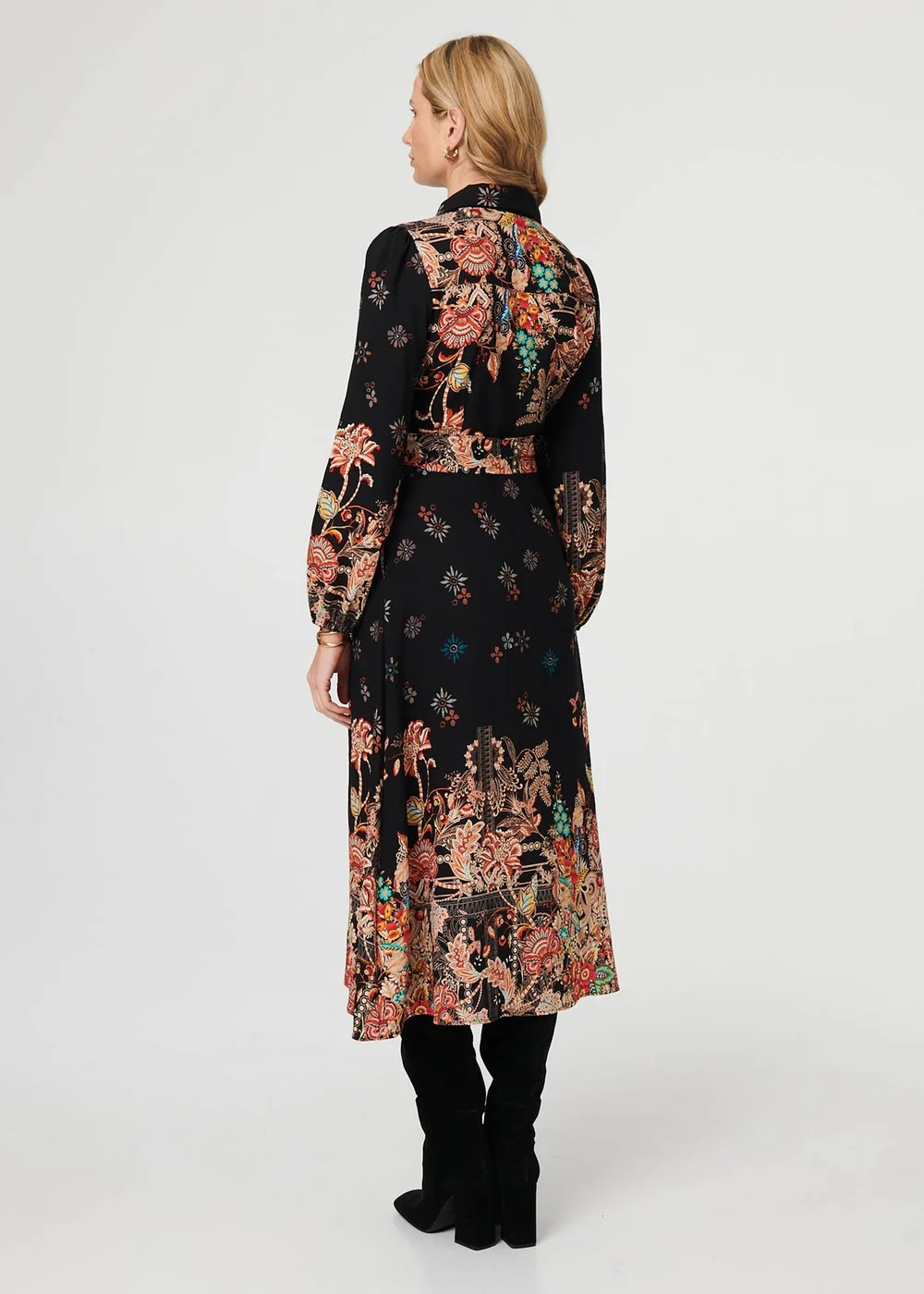 Izabel London Black Floral Tie Waist Maxi Shirt Dress - 8 Image 2