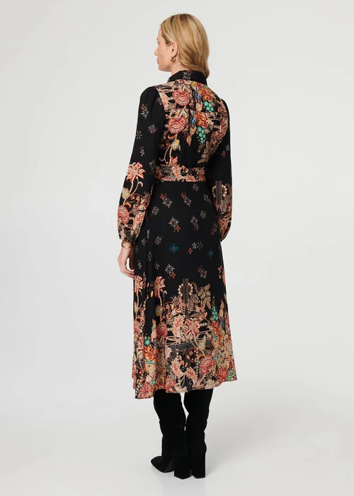 Izabel London Black Floral Tie Waist Maxi Shirt Dress - 8 Image 2