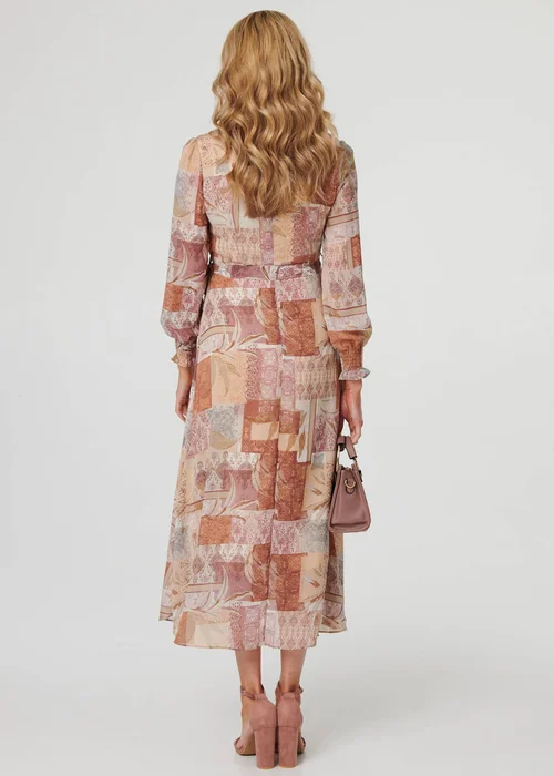 Izabel London Rust Patchwork Tie Long Sleeve Maxi Dress - 8 Image 2