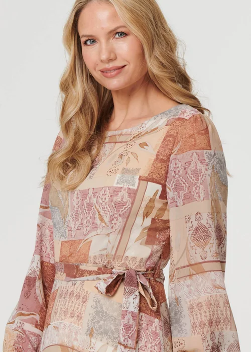 Izabel London Rust Patchwork Tie Long Sleeve Maxi Dress - 8 Image 3