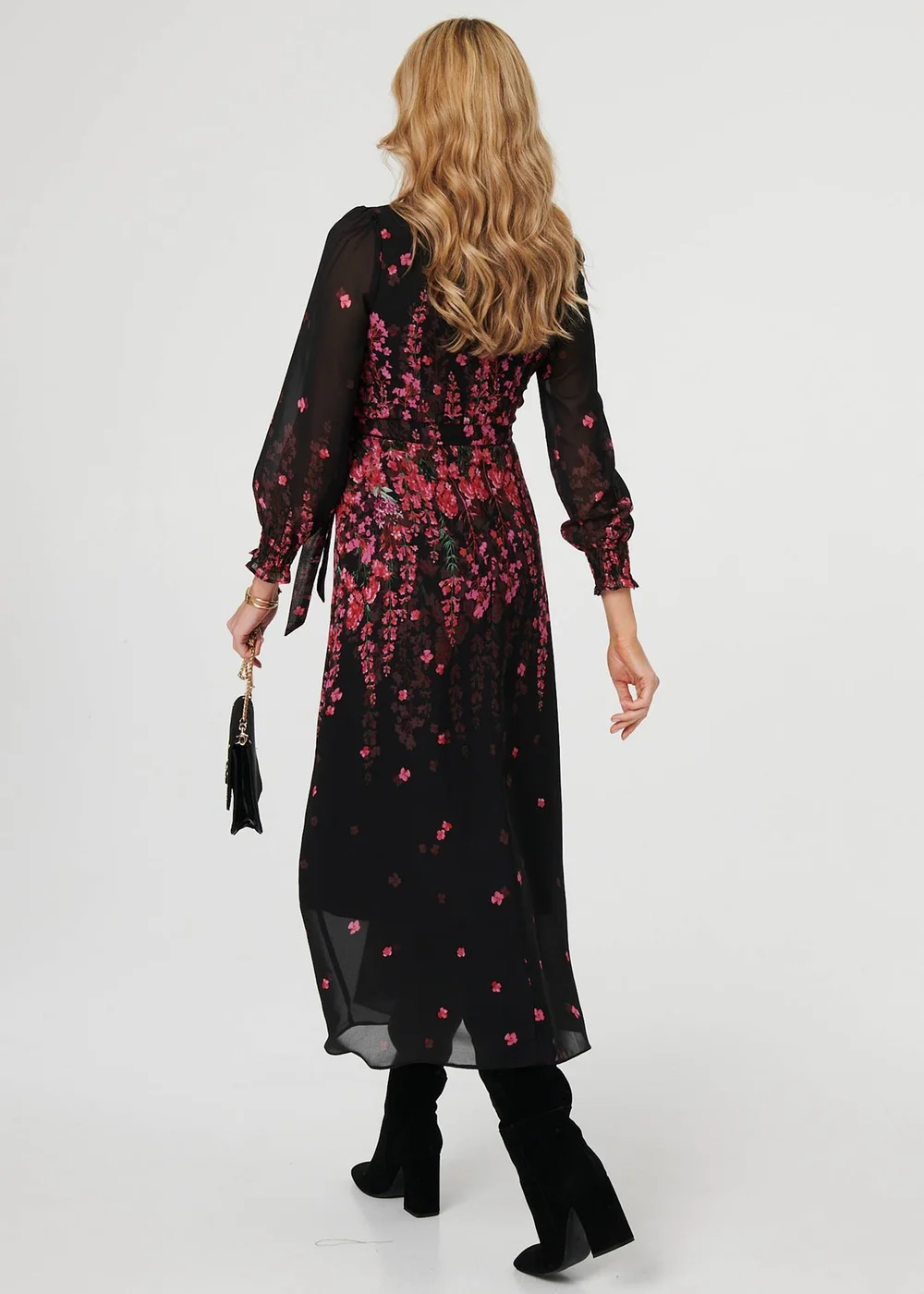 Izabel London Black Floral Tie Waist Sheer Layer Maxi Dress - 12 Image 2
