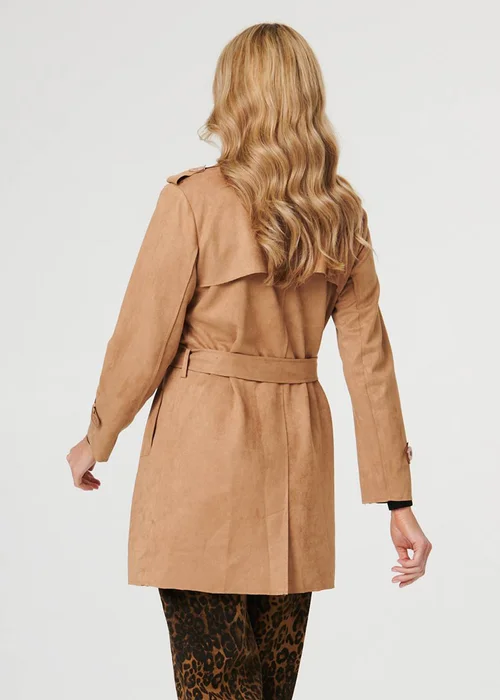 Izabel London Beige Faux Suede Double Breasted Trench Coat - 14 Image 2