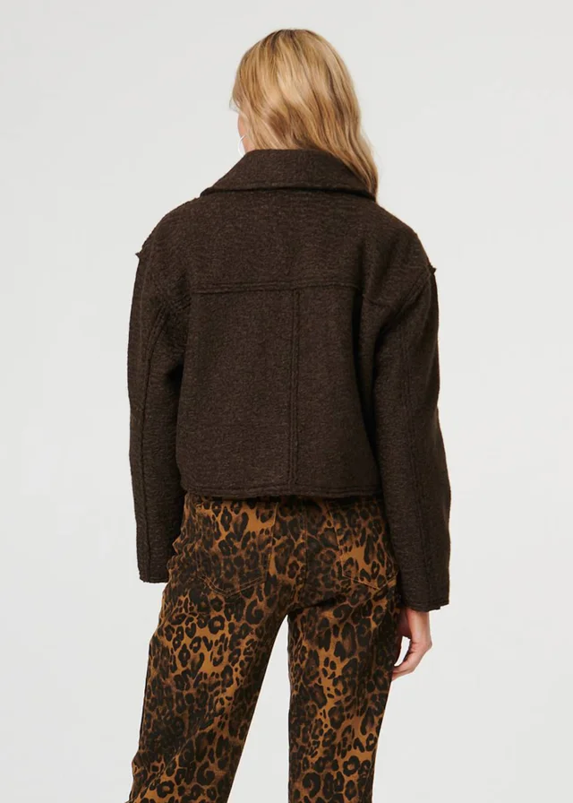Izabel London Brown Collared Pocket Front Cropped Jacket
