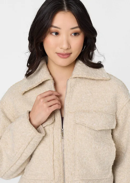 Izabel London Beige Collared Pocket Front Cropped Jacket - L Image 3