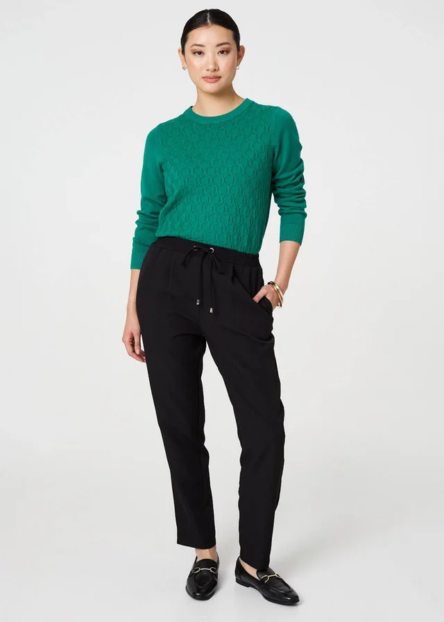 Izabel London Black Plain Drawstring Waist Slim Trousers