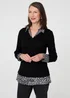 Izabel London Black Animal Print Layered Shirt Jumper Top - 12 Image 1