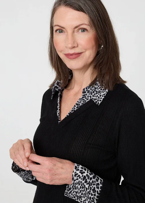 Izabel London Black Animal Print Layered Shirt Jumper Top - 12 Image 3