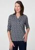 Izabel London Navy Chevron Print 3/4 Sleeve Wrap Front Top - 10 Image 1