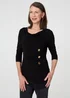 Izabel London Black Button Detail Ruched 3/4 Sleeve Top - 10 Image 1