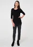 Izabel London Black Button Detail Ruched 3/4 Sleeve Top - 10 Image 4