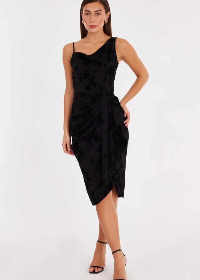 Quiz Black Satin Floral Midi Dress