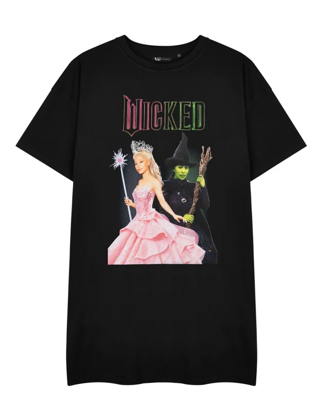 Vanilla Underground Wicked Adults Glinda & Elphaba Black T-Shirt Dress