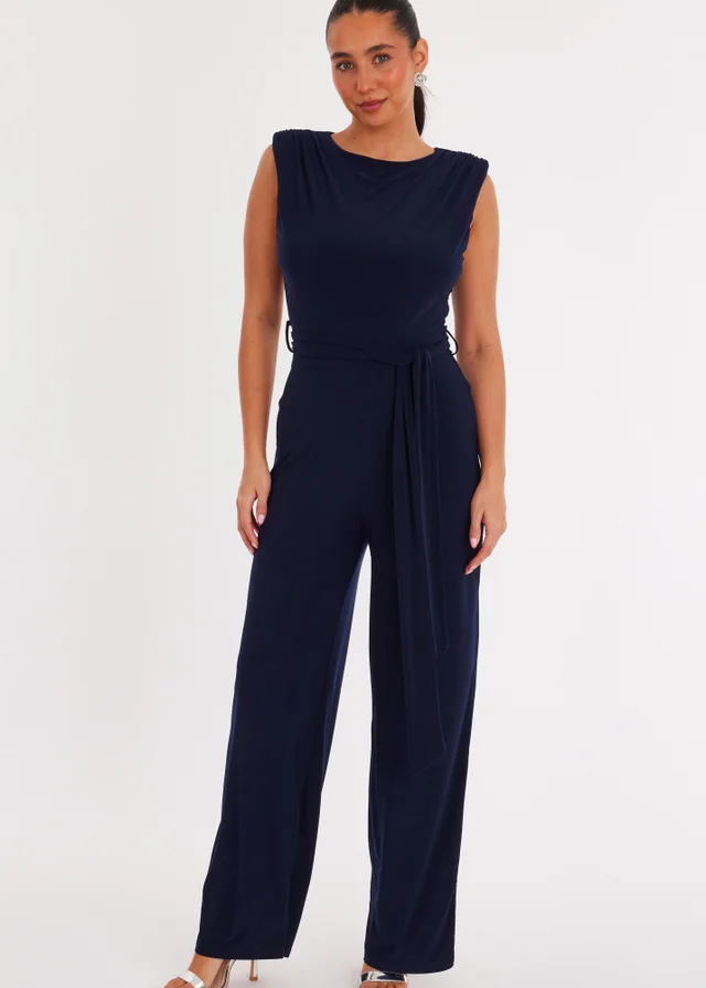 Quiz Navy Tie Waist Jumpsuit