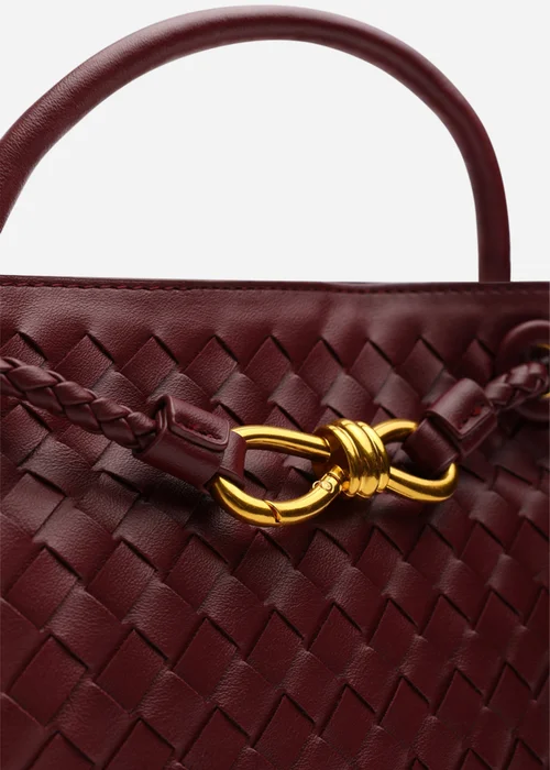 Where's That From Luna Maroon Woven PU Tote Bag Gold Detail - One Size Image 4