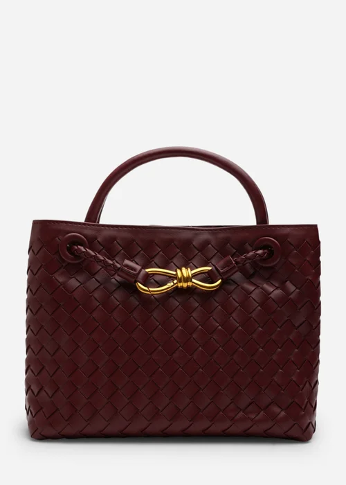 Where's That From Luna Maroon Woven PU Tote Bag Gold Detail - One Size Image 2