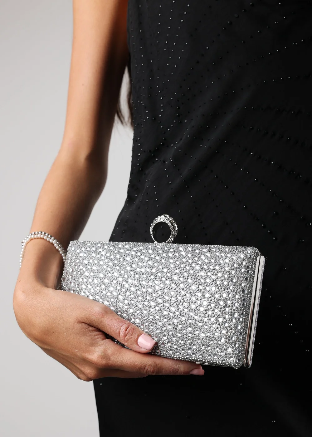 Where’s That From Reve Silver Crystal Clutch Bag - One Size Image 1