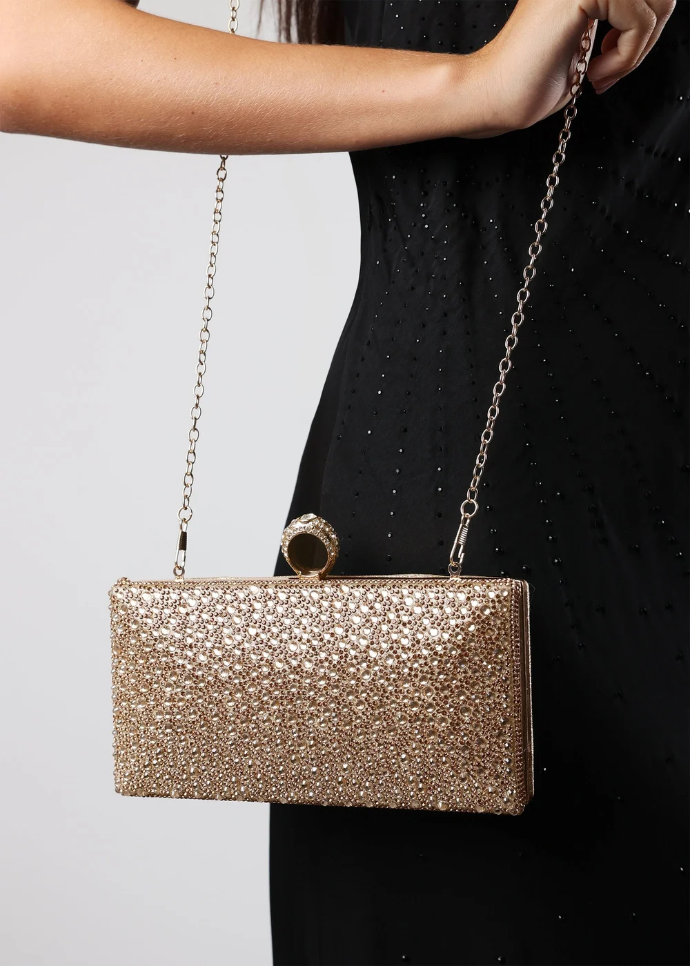 Where’s That From Reve Gold Crystal Clutch Bag - One Size Image 1