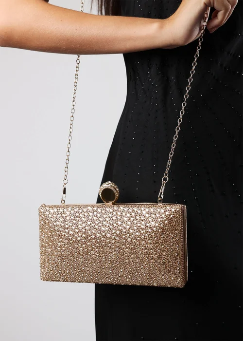 Where’s That From Reve Gold Crystal Clutch Bag - One Size Image 1