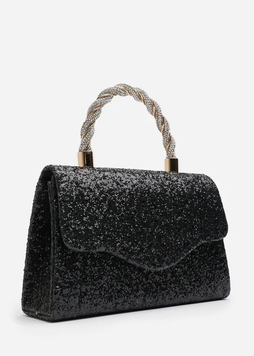 Where’s That From Pluie Black Glitter Evening Bag - One Size Image 3