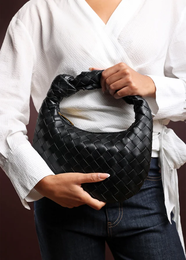 Where’s That From Aura Black Classic Woven Hobo Bag