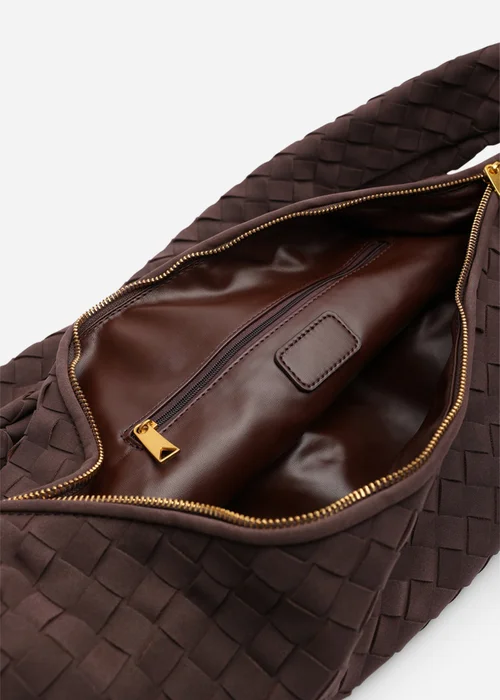 Where's That From Womens Aqua Knotted Strap Woven Shoulder Bag In Dark Brown Faux Suede - One Size Image 4