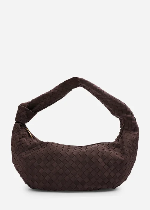 Where's That From Womens Aqua Knotted Strap Woven Shoulder Bag In Dark Brown Faux Suede - One Size Image 2