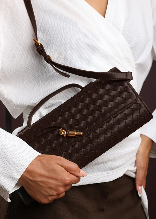 Where’s That From Petal Dark Brown Woven Clutch Bag - One Size Image 2