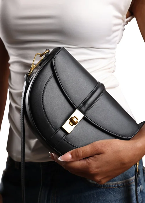 Where's That From Womens Breeze Black Faux Leather Shoulder Bag With Gold Lock Detail - One Size Image 1
