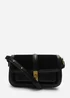Where's That From Womens Coral Black Suede Structured Shoulder Bag with Gold Lock - One Size Image 4