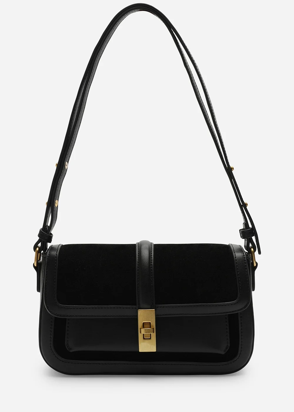 Where's That From Womens Coral Black Suede Structured Shoulder Bag with Gold Lock - One Size Image 2