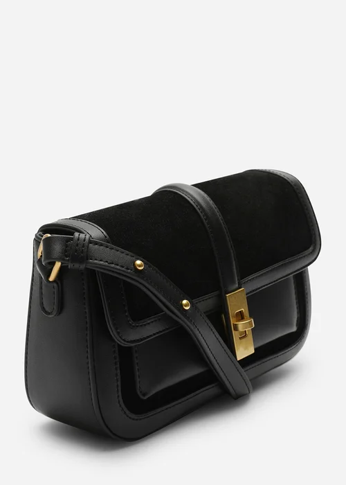 Where's That From Womens Coral Black Suede Structured Shoulder Bag with Gold Lock - One Size Image 3