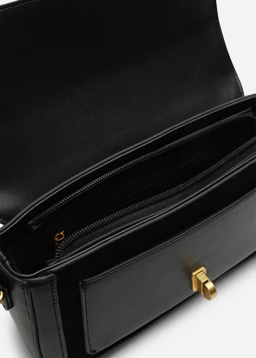 Where's That From Womens Coral Black Faux Suede Structured Shoulder Bag with Gold Lock - One Size Image 5