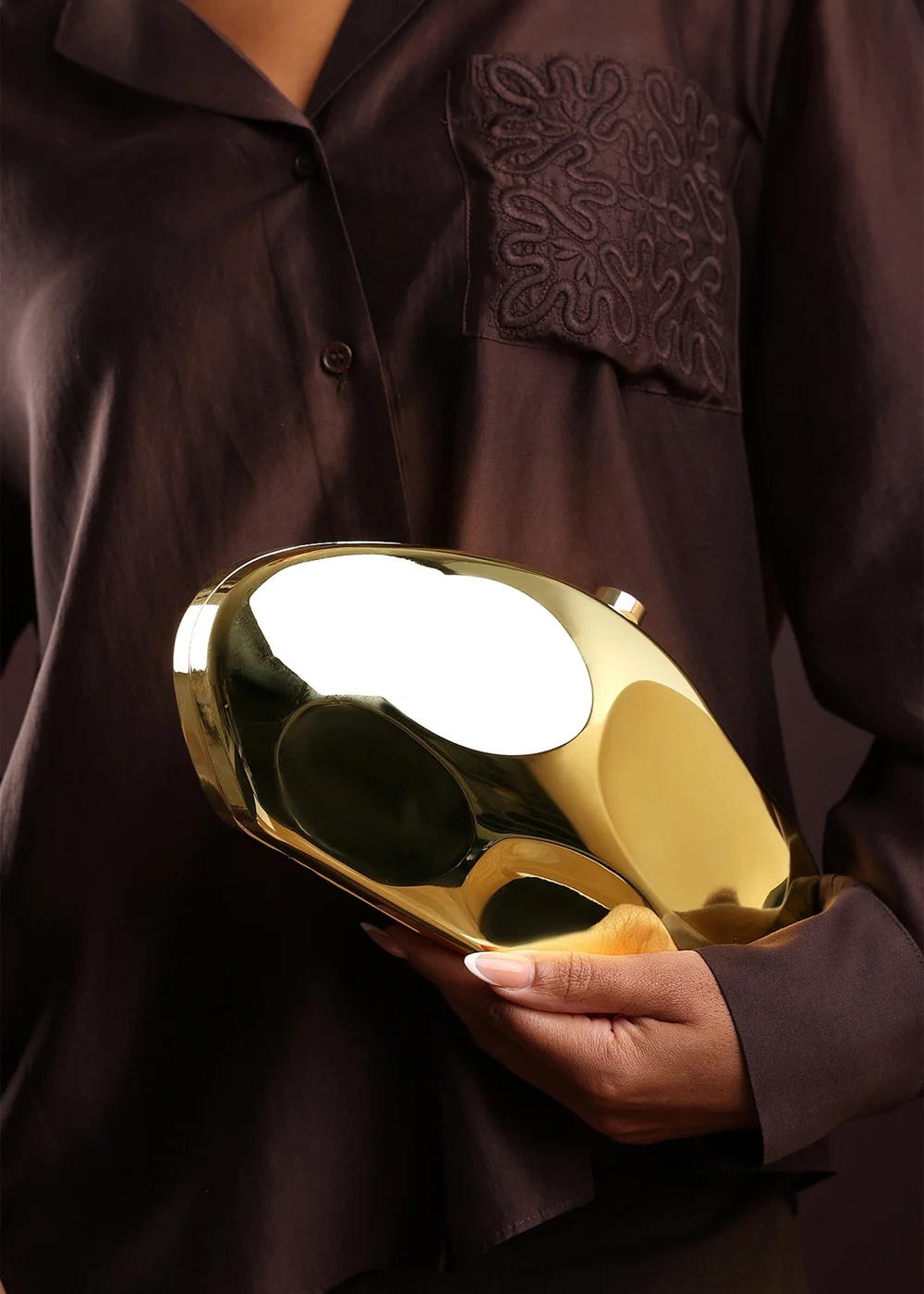Where’s That From Nude Gold Sculpted Evening Clutch Bag - One Size Image 1