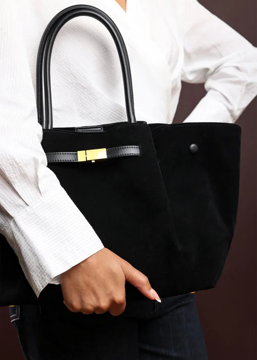 Where’s That From Dove Black Faux Suede Tote Bag - One Size Image 2