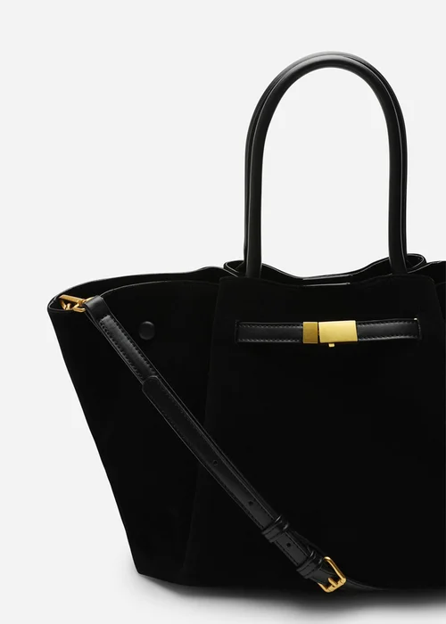 Where’s That From Dove Black Faux Suede Tote Bag - One Size Image 4